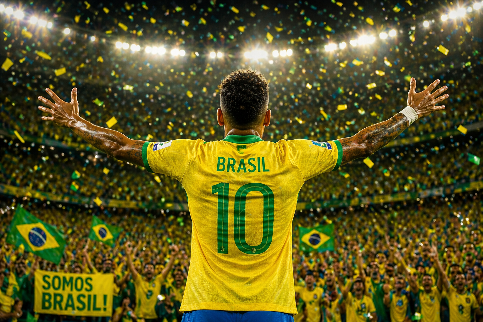 Vinícius Júnior celebrando com a torcida brasileira